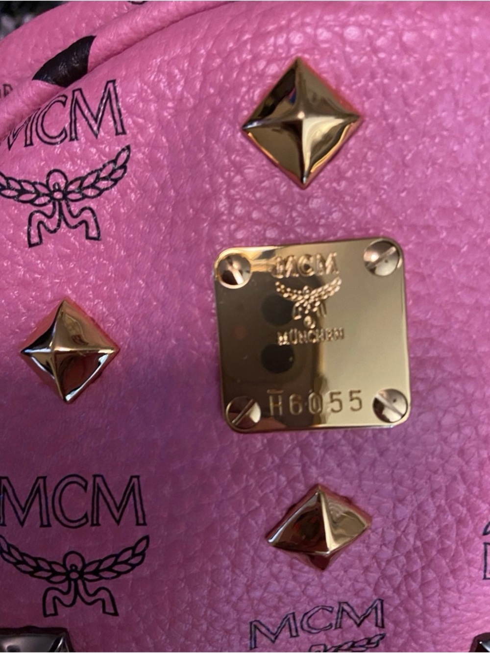 MCM Pink Leatherette Logo Studded Bag with Gold Hardware - Picture 4 of 8